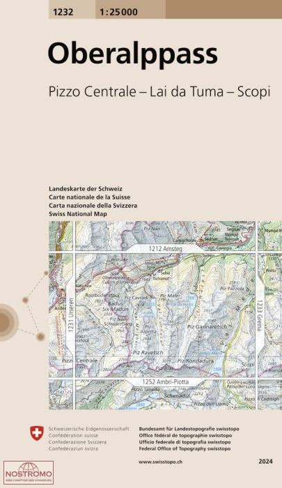 1232 OBERALPPASS - PIZZO CENTRALE - LAI DA TUMA - SCOPI | carte topographique Swisstopo
