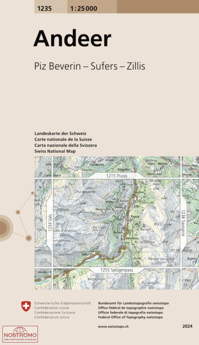 1235 ANDEER - PIZ BEVERIN - SUFERS - ZILLIS | carte topographique Swisstopo