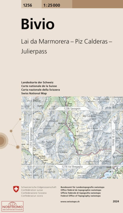 1256 BIVIO - LAI DA MARMORERA - PIZ CALDERAS - JULIERPASS | carte topographique Swisstopo