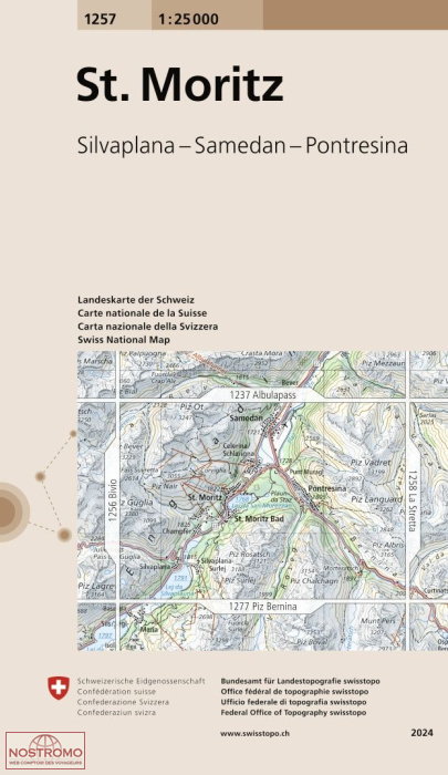 1257 ST. MORITZ - SILVAPLANA - SAMEDAN - PONTRESINA | carte topographique Swisstopo