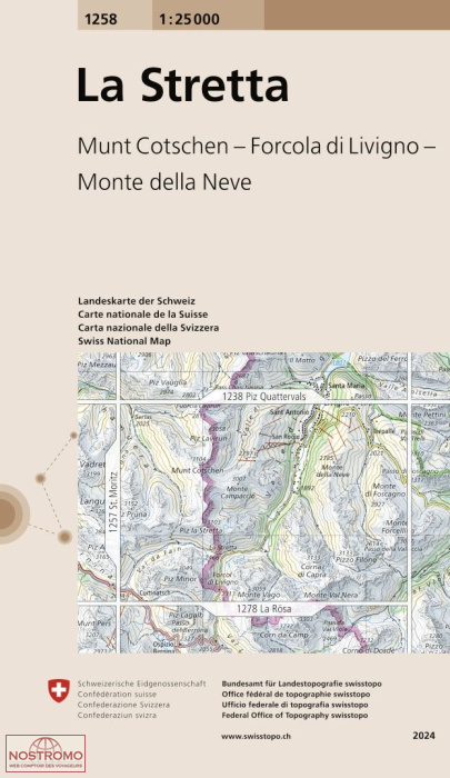 1258 LA STRETTA - MUNT COTSCHEN - FORCOLA DI LIVIGNO - MONTE DELLA NEVE | carte topographique Swisstopo