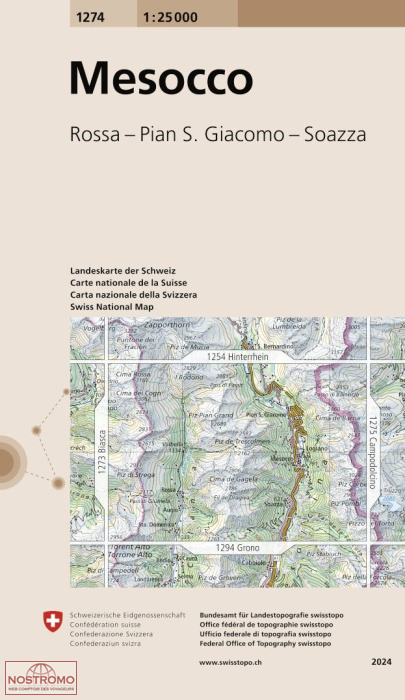 1274 MESOCCO - ROSSA - PIAN SAN GIACOMO - SOAZZA | carte topographique Swisstopo