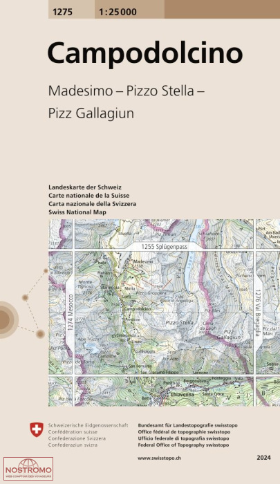 1275 CAMPODOLCINO - MADESIMO - PIZZO STELLA - PIZZ GALLAGIUN | carte topographique Swisstopo