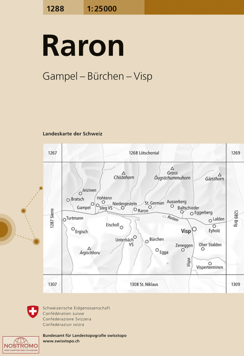 1288 RARON - GAMPEL - BÜRCHEN - VISP | carte topographique Swisstopo