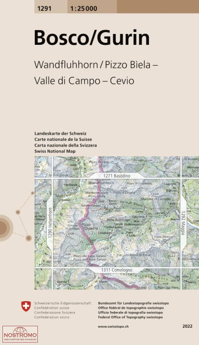 1291 BOSCO/GURIN - WANDFLUHHORN / PIZZO BIELA - VALLE DI CAMPO - CEVIO | carte topographique Swisstopo