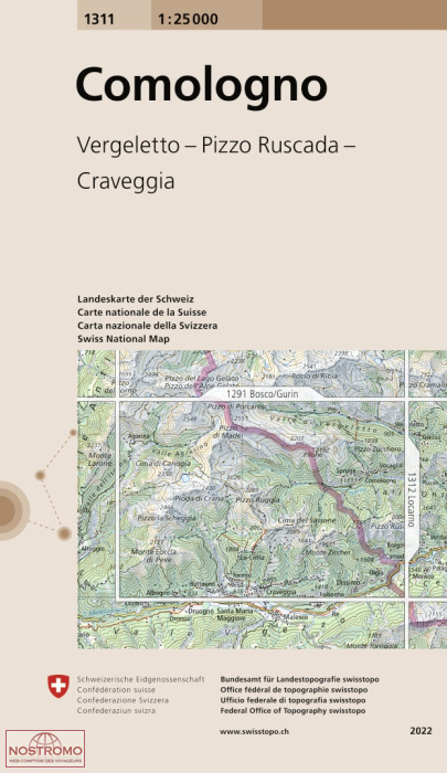 1311 COMOLOGNO - PIZZO DI MADÉI - CRAVEGGIA - VERGELETTO | carte topographique Swisstopo