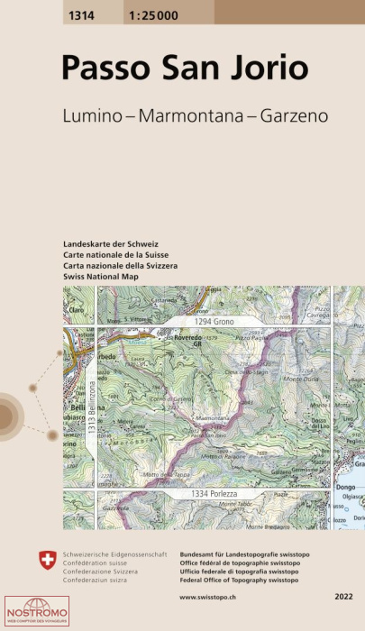 1314 PASSO SAN JORIO - LUMINO - MARMONTANA - GARZENO | carte topographique Swisstopo