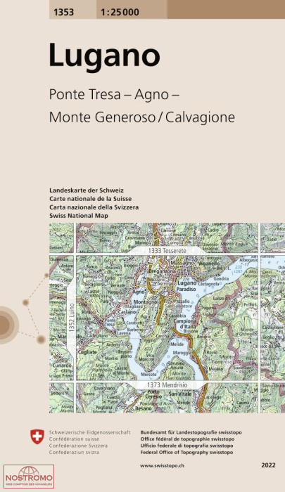 1353 LUGANO - PONTE TRESA - AGNO - MONTE GENEROSO | carte topographique Swisstopo