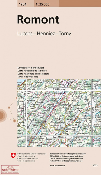 1204 ROMONT - LUCENS - HENNIEZ - TORNY | carte topographique Swisstopo