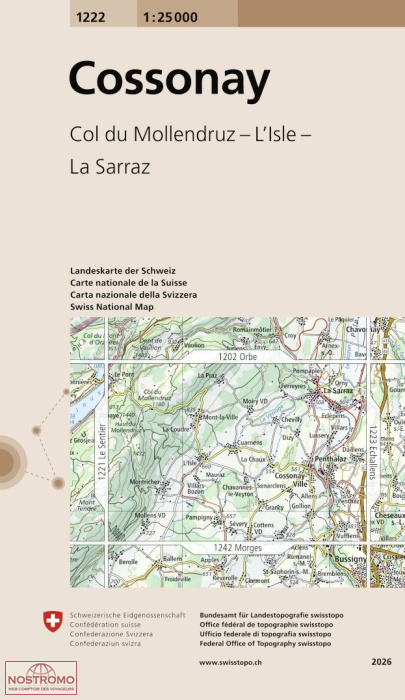 1222 COSSONAY - COL DU MOLLENDRUZ - L'ISLE - LA SARRAZ | Swisstopo topographic map