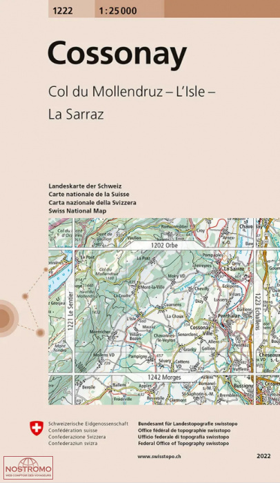 1222 COSSONAY - COL DU MOLLENDRUZ - L'ISLE - LA SARRAZ | Swisstopo topographic map