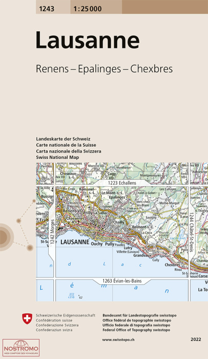 1243 LAUSANNE - RENENS - EPALINGES - CHEXBRES | carte topographique Swisstopo
