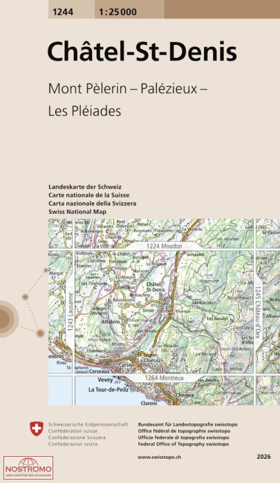 1244 CHÂTEL-ST-DENIS - MONT PÈLERIN - PALÉZIEUX - LES PLÉIADES | Swisstopo topographic map