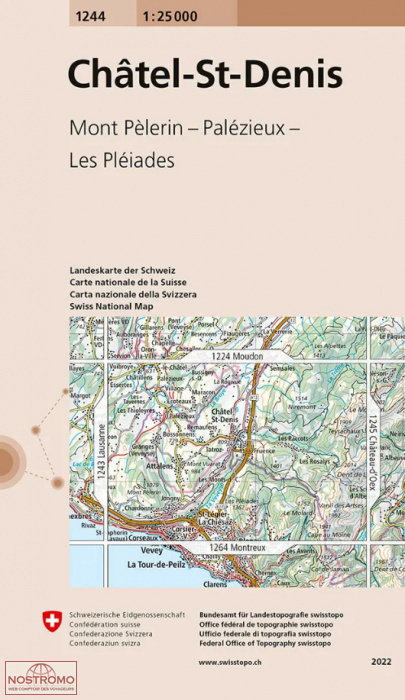 1244 CHÂTEL-ST-DENIS - MONT PÈLERIN - PALÉZIEUX - LES PLÉIADES | carte topographique Swisstopo