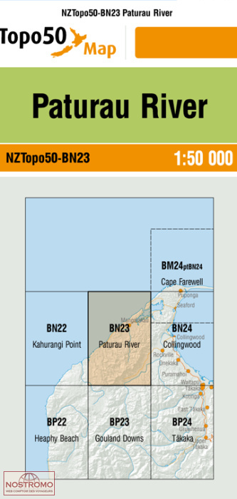 BN23 PATURAU RIVER | carte topographique LINZ