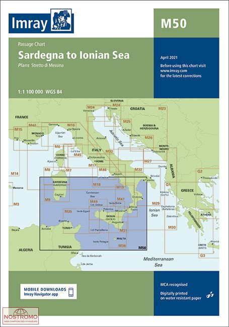M50 DE LA SARDAIGNE À LA MER IONIENNE | carte marine Imray