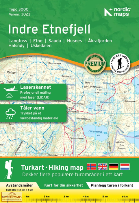 3023 INDRE ETNEFJELL | carte de randonnée Nordic Maps