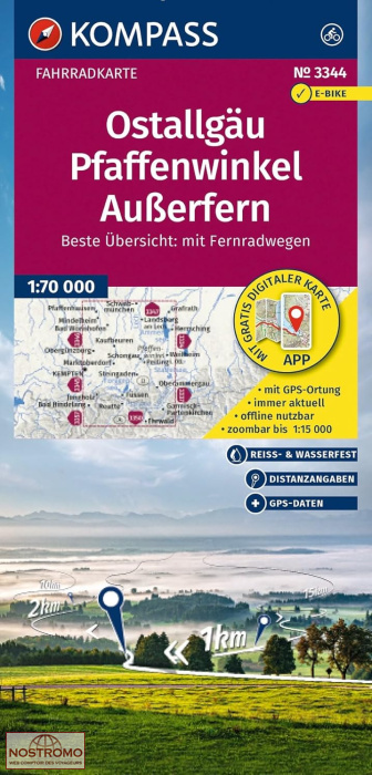 3344 OSTALLGÄU - PFAFFENWINKEL - AUSSERFERN | carte de cyclotourisme Kompass