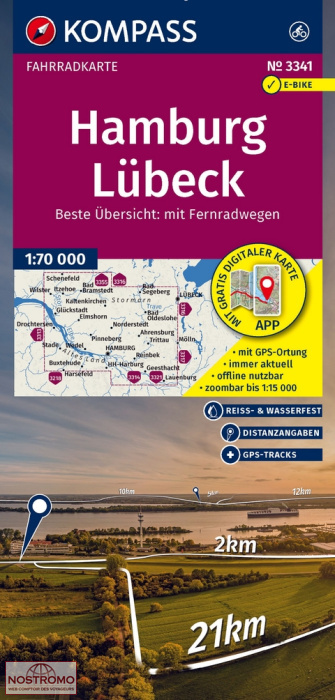 3341 HAMBURG - LÜBECK | Kompass cycling map