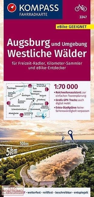 3347 AUSBURG UND UMGEBUNG - WESTLICHE WÄLDER | Kompass cycling map