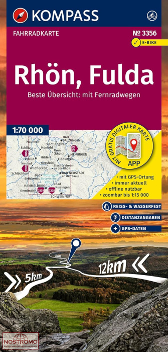 3356 RHÖN - FULDA | carte de cyclotourisme Kompass
