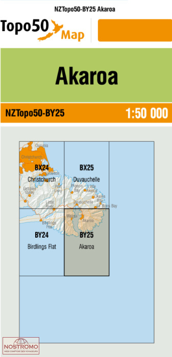 BY25 AKAROA | carte topographique LINZ