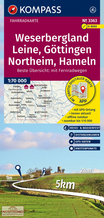 3363 WESERBERGLAND - LEINE - GÖTTINGEN - NORTHEIM | Kompass cycling map