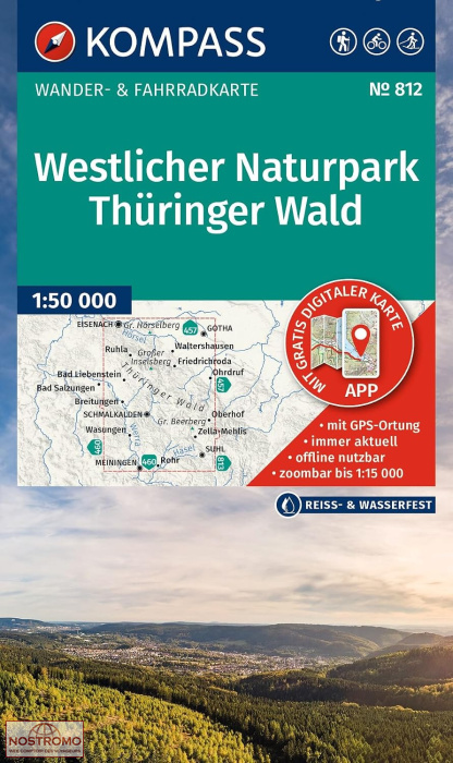 812 WESTLICHER NATURPARK - THÜRINGER WALD | Kompass hiking map