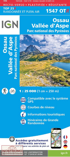 1547OTR OSSAU - VALLÉE D'ASPE | carte de randonnée IGN