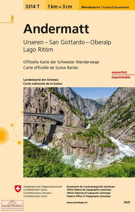 3314T ANDERMATT - URSEREN - GOTTHARD - OBERALP - LAGO RITÓM | Swisstopo hiking map
