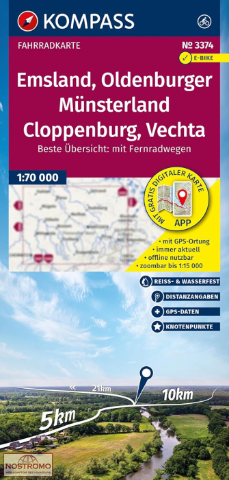 3374 ELMSLAND - OLDENBURGER MÜNSTERLAND | Kompass cycling map