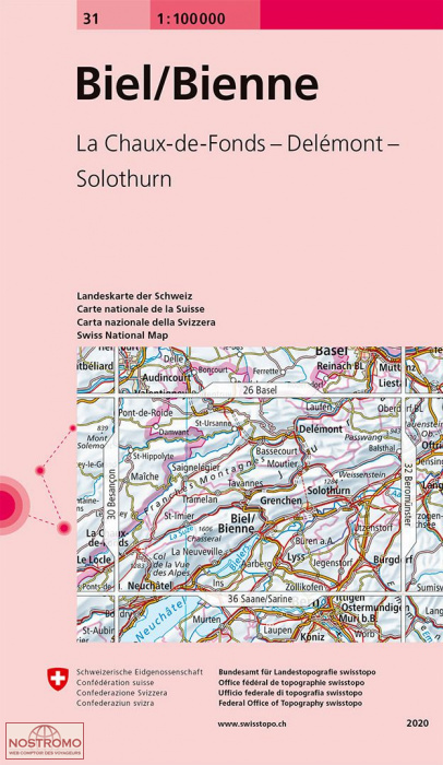 31 BIEL/BIENNE - LA CHAUX-DE-FONDS - DELÉMONT - SOLOTHURN | carte topographique Swisstopo