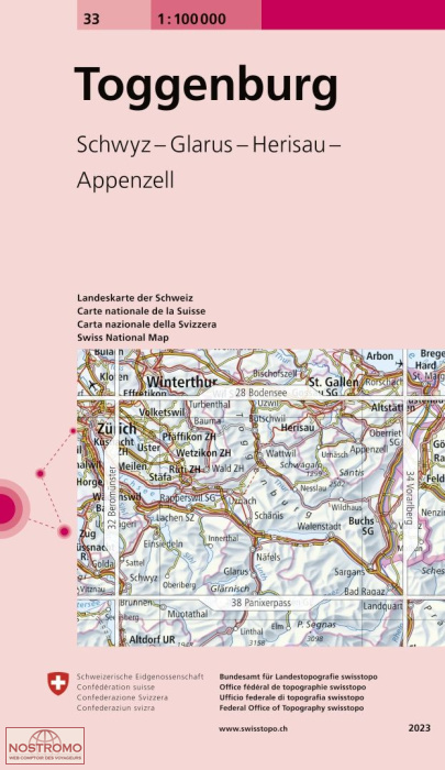 33 TOGGENBURG - SCHWYZ - GLARUS - HERISAU - APPENZELL | carte topographique Swisstopo
