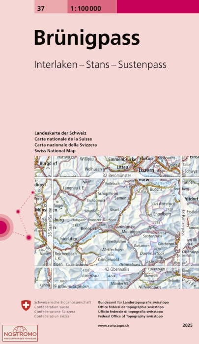 37 BRÜNIGPASS - INTERLAKEN - STANS - SUSTENPASS | carte topographique Swisstopo