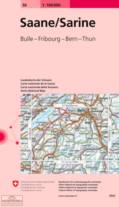 36 SAANE/SARINE - BULLE - FRIBOURG - BERN - THUN | carte topographique Swisstopo