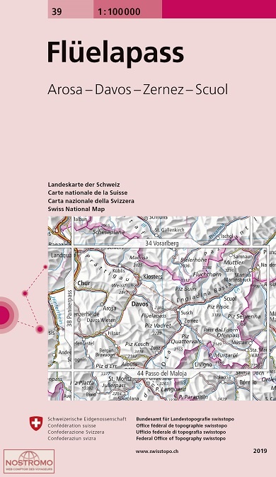 39 FLÜELAPASS - AROSA - DAVOS - ZERNEZ - SCUOL | Swisstopo topographic map