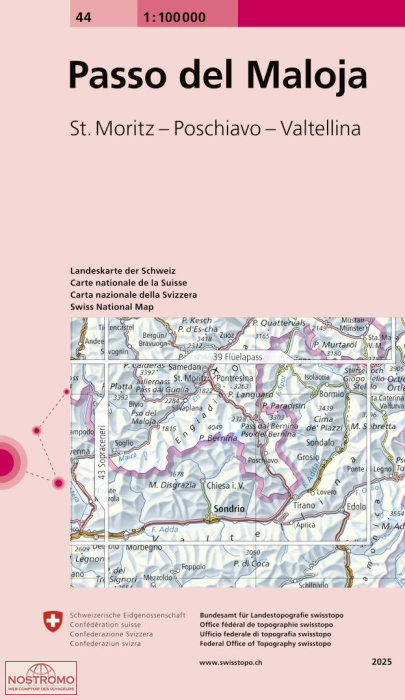 44 PASSO DEL MALOJA - ST. MORITZ - POSCHIAVO - VALTELLINA | Swisstopo topographic map