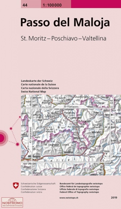 44 PASSO DEL MALOJA - ST. MORITZ - POSCHIAVO - VALTELLINA | carte topographique Swisstopo