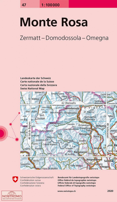 47 MONTE ROSA - ZERMATT - DOMODOSSOLA - OMEGNA | carte topographique Swisstopo