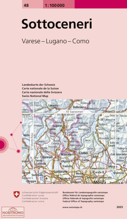48 SOTTO CENERI - VARESE - LUGANO - COMO | carte topographique Swisstopo
