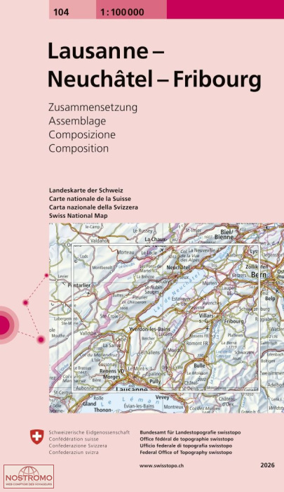 104 LAUSANNE - NEUCHÂTEL - FRIBOURG | Swisstopo topographic map