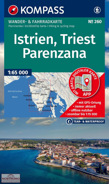 260 TRIESTE - ISTRIE - PARENZANA | carte de randonnée Kompass