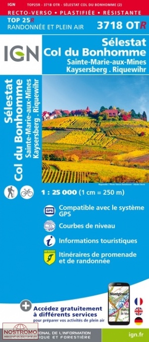 3718OTR SÉLESTAT - COL DU BONHOMME | carte de randonnée IGN
