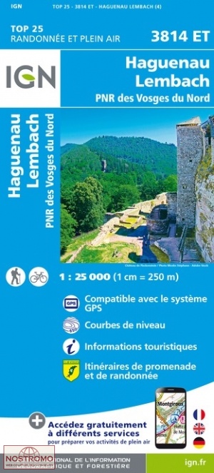 3814ET HAGUENAU - LEMBACH | carte de randonnée IGN