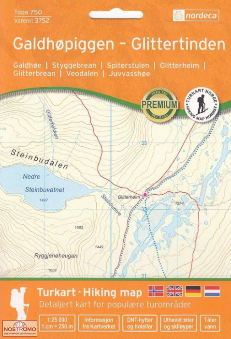 3752 GALDHØPIGGEN – GLITTERTINDEN | carte de randonnée Nordeca