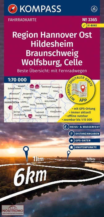 3365 REGION HANNOVER OST - HILDESHEIM - BRAUNSCHWEIG | Kompass cycling map