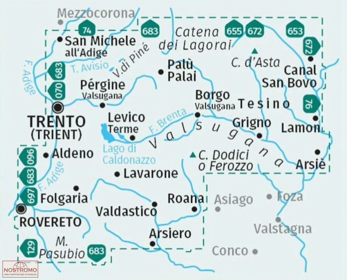 Carte de randonnée n° 656 - Valsugana Tesino (Italie)