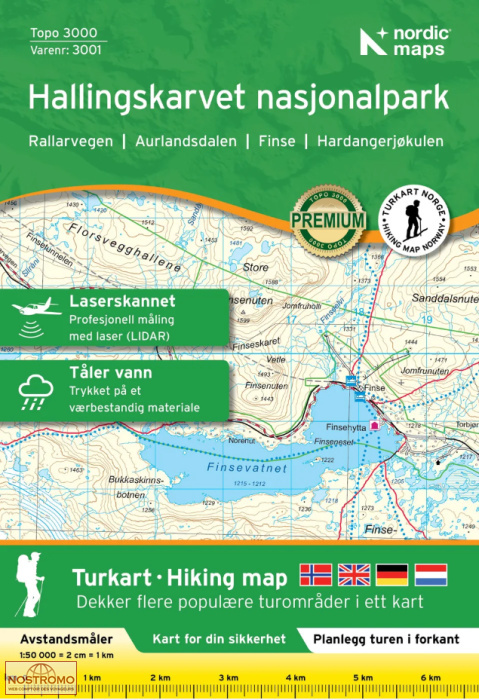 3001 HALLINGSKARVET NASJONALPARK | carte de randonnée Nordic Maps