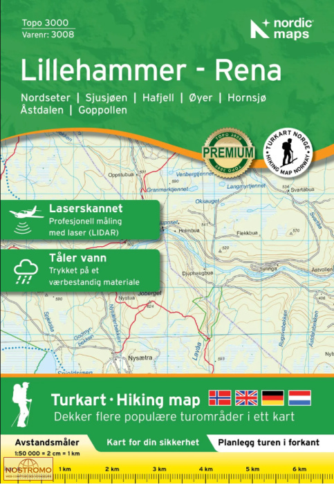 3008 LILLEHAMMER - RENA | Nordic Maps hiking map