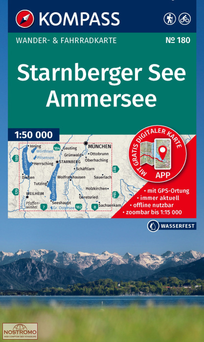 180 STARNBERGER SEE - AMMERSEE | carte de randonnée Kompass